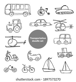 Doodle images of modes of transport. Hand-drawn illustration of a vehicle.