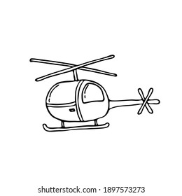 Doodle images of modes of transport. Hand-drawn illustration of a vehicle. Helicopter