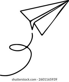 Doodle images of a paper airplane in flight