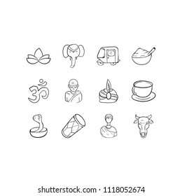 doodle india icon set outline