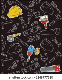 doodle industrial tools cute pattern vector