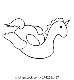 Doodle Inflatable Unicorn On A White Background.Vector Unicorn Can Be Used In Summer Designs,textiles, And Coloring Pages.