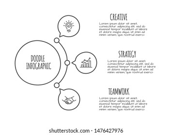 Doodle infographic with 3 options. Hand drawn icons. Thin line illustration.