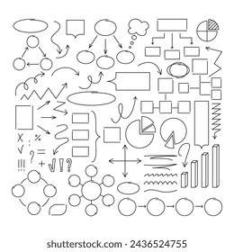 Doodle Infographic Editable Stroke Set. Borders, Frames, Underlines, Arrows Hand Drawn Collection. Outline Design Elements.