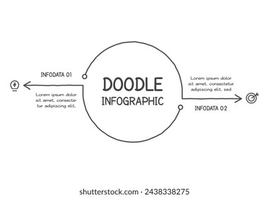 Doodle elementos infográficos con 2 opciones. Plantilla de negocio del vector para la presentación