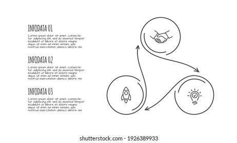 Doodle infographic elements with 3 options. Hand drawn icons. Thin line illustration.