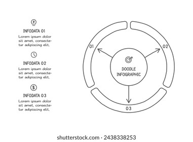 Doodle elementos infográficos con 3 opciones. Plantilla de negocio del vector para la presentación