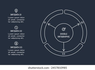 Doodle infographic elements with 3 options. Template for web on a dark background.