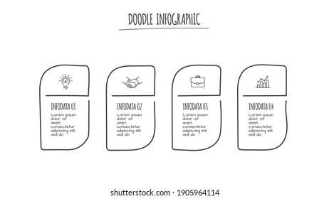 Doodle infographic elements with 4 options. Hand drawn icons. Thin line illustration.