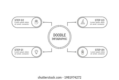 Doodle infographic elements with 4 options. Vector business template for presentation