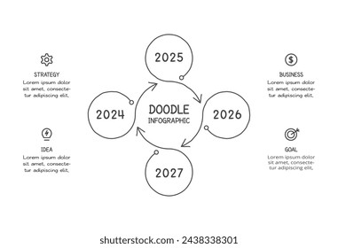 Doodle infographic elements with 4 options. Vector business template for presentation