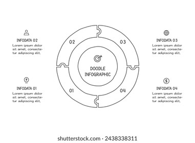 Doodle infographic elements with 4 options. Vector business template for presentation