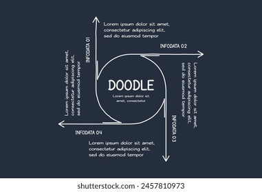 Doodle elementos infográficos con 4 opciones. Plantilla para el Web sobre un fondo oscuro.