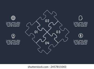 Doodle infographic elements with 4 options. Template for web on a dark background.