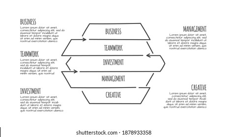 Doodle infographic elements with 5 options. Hand drawn icons. Thin line illustration.