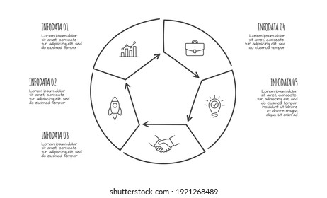 Doodle infographic elements with 5 options. Hand drawn icons. Thin line illustration.