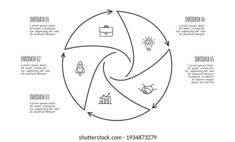 Doodle infographic elements with 5 options. Hand drawn icons. Thin line illustration.
