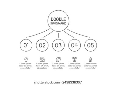 Doodle Infografik Elemente mit 5 Optionen. Vektor-Geschäftsvorlage für Präsentation