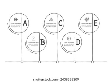 Doodle elementos infográficos con 5 opciones. Plantilla de negocio del vector para la presentación