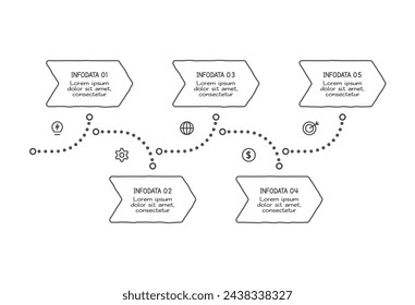 Doodle elementos infográficos con 5 opciones. Plantilla de negocio del vector para la presentación