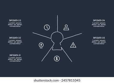 Doodle infographic elements with 5 options. Template for web on a dark background.