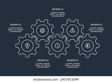 Doodle infographic elements with 5 options. Template for web on a dark background.