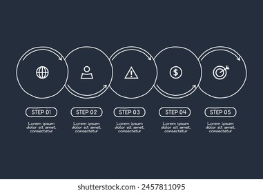 Doodle infographic elements with 5 options. Template for web on a dark background.