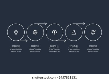 Doodle infographic elements with 5 options. Template for web on a dark background.