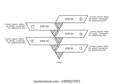 Doodle infographic elements with 5 options. Vector business template for presentation