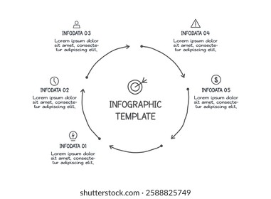 Doodle infographic elements with 5 options. Vector business template for presentation