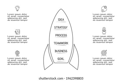 Elementos infográficos Doodle con 6 opciones. Plantilla de negocio de vectores para presentación