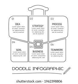Doodle infographic elements with 6 options. Vector business template for presentation