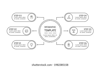 Doodle infographic elements with 6 options. Vector business template for presentation