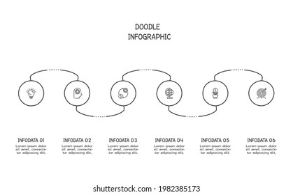 Doodle infographic elements with 6 options. Vector business template for presentation