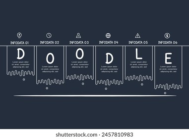 Doodle elementos infográficos con 6 opciones. Plantilla para el Web sobre un fondo oscuro.