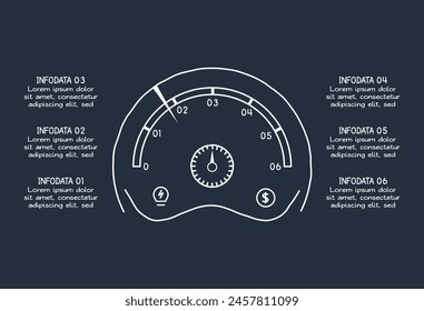 Doodle infographic elements with 6 options. Template for web on a dark background.