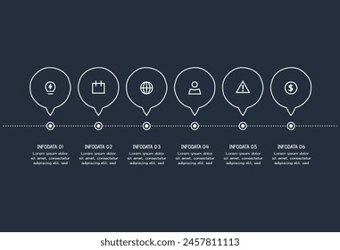 Doodle elementos infográficos con 6 opciones. Plantilla para el Web sobre un fondo oscuro.
