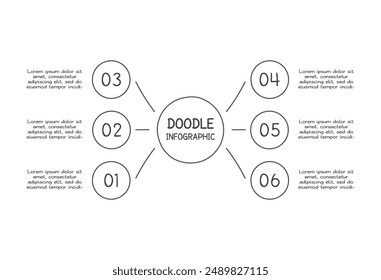Doodle elementos infográficos con 6 opciones. Plantilla empresarial de Vector para presentación