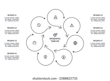 Doodle infographic elements with 7 options. Vector business template for presentation