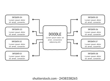 Doodle elementos infográficos con 8 opciones. Plantilla de negocio del vector para la presentación