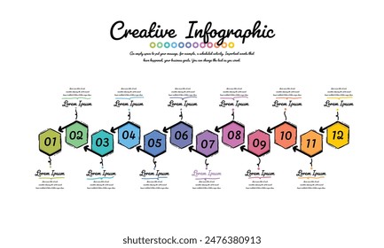 Doodle infographic Presentation for 12 options, steps or processes, can be used for workflow layout, diagram, number step up options. EPS vector.