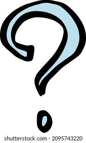 Doodle infographic question mark blue and black line vector. Sketch element. Simple FAQ sign illustration