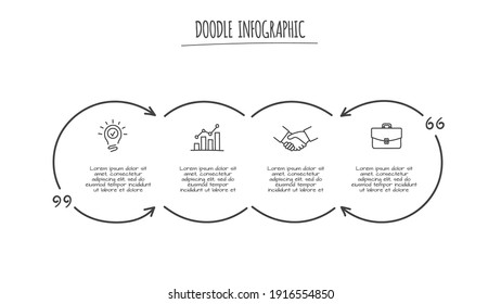 Doodle infographic quotes with 4 options. Hand drawn icons. Thin line illustration.