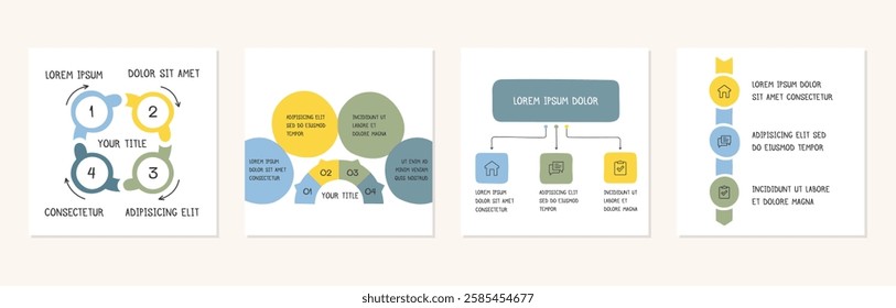 Doodle infographic templates set - hand drawn circle diagram, flow chart, process steps, vector eps10 illustration