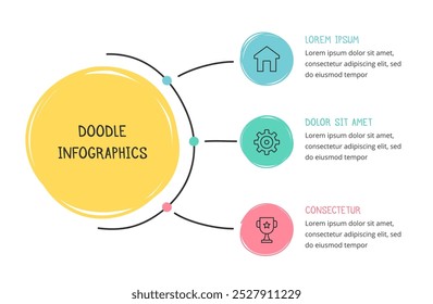 Doodle infographics, hand drawn diagram with three elements, vector eps10 illustration