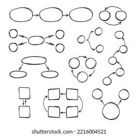 Doodle infographics set vector. Circle, arrow, square blank infographic steps. Text boxes and arrows to create sequence diagrams or business presentations