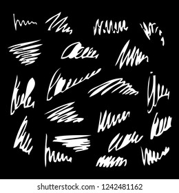 Doodle Ink brush set isolated on black background