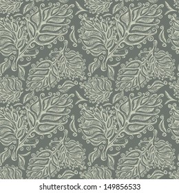 Doodle ink seamless leaf pattern , model for design of gift packs, patterns fabric, wallpaper, web sites, etc.