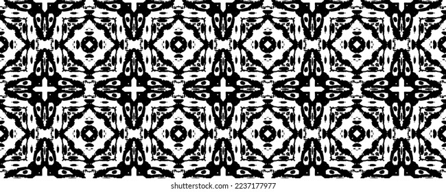 Textura de tinta de perro. Antecedentes Negros. Vector Retro Scratch. Dibujo de flor de tinta. Impresión sin foco negra. Line Elegant Batik. Patrón de línea clásico. Patrón de impresión árabe. Fondo de algodón dibujado