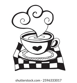 Doodle ink vector cup of hot tea with steam